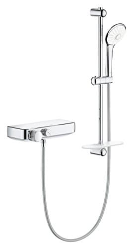 Image of GROHE Grohtherm Smartcontrol Thermostatic Shower Mixer with 3-Spray Euphoria 110 Massage Shower Set (600 mm Shower Rail), Made in Germany, Chrome, 34720000