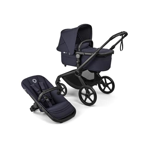 Image of Bugaboo Fox 5 Renew All-Terrain Stroller, 2-in-1 Baby Pushchair, Full Suspension, Easy Fold, Extendable Toddler Seat, One-Handed Manoeuvrability, Black Chassis and Deep Indigo Canopy