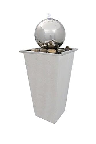 Image of Primrose 83cm Tapered Stainless Square Fountain Column Planter Water Feature with Sphere and LED lights