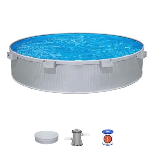 Image of Bestway TANX Round Above Ground Pool, 10ft Galvanized Steel Frame Pool with Filter Pump, Includes Pool Cover and Cup Holders