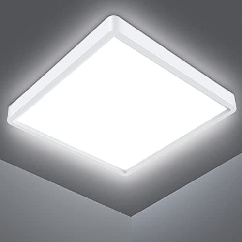 Image of Defurhome LED Ceiling Light, 18W 1500LM,100W Equivalent,5000K Daylight White,Waterproof IP54, Flush Mount, Square,Ideal for Bathroom,Kitchen,Office,Toilet,Porch, Bedroom,Utility Room,22cm(White)