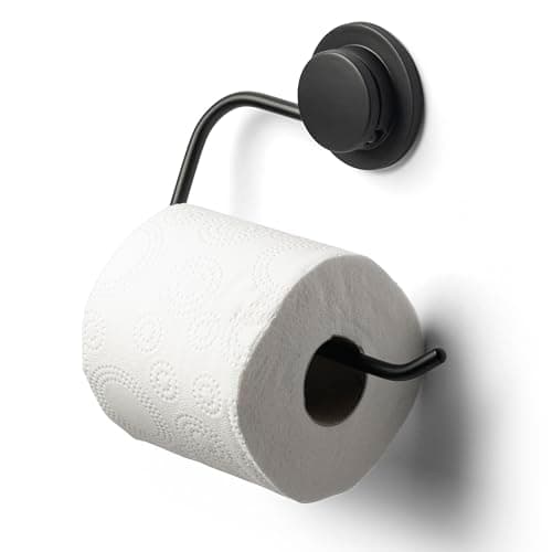 Image of Croydex Stick 'n' Lock Black Toilet Roll Holder - Easy Bathroom Storage Solution, Self Adhesive, Matt Black Brackets, No Drilling Needed, Adhesive Pad for Flat Surface