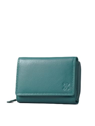 Image of Lakeland Leather Small Leather Purse with RFID Protection – Compact Flap-Over Wallet with Card Slots, Coin Compartment & Note Pocket – Premium Textured Leather (Teal)