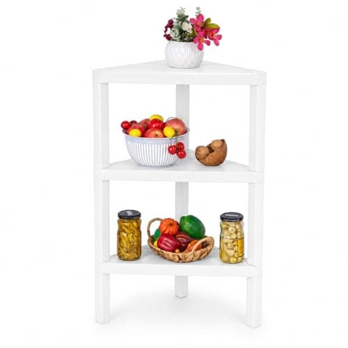 Image of DIVCHI 3 Tier Corner Shelf Triangle Space-Saving Freestanding Shelving Unit | Storage Shelves | Display Rack | Bookcase | Kitchen Stand | Living Room Organiser | Bedroom Bookshelf (White)
