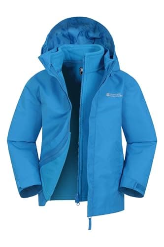 Image of Mountain Warehouse Fell Kids 3 in 1 Jacket - Water-Resistant Triclimate Raincoat, Detachable Inner Coat & Packaway Hood - Spring Summer, Walking, Hiking & Outdoors Cobalt Kids Size 5-6 Years