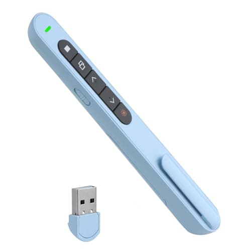 Image of USB Slide Clicker for PowerPoint, 328FT Range USB Presenter Remote Clicker, USB Wireless Presentation Clickers for Volume Control Switch Pages Full/Black Screen Switching (Blue)