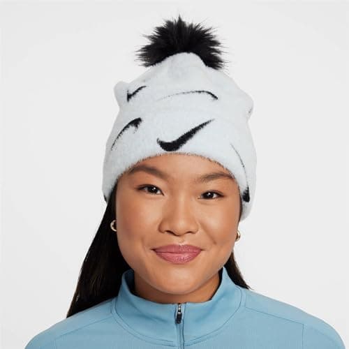 Image of Nike Peak FZ3062-474 Beanie with Bobble for Older Children, Glacier Blue/Black, 1 Size