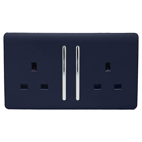 Image of Trendi Switch 2 Gang Artistic Modern Glossy 13 Amp Switched Tactile Plug Socket Navy, ART-SKT213L