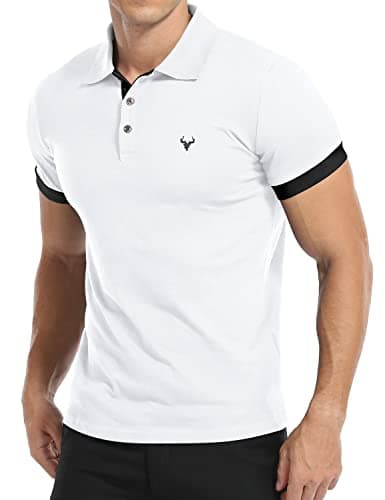 Image of KUYIGO Men's Short Sleeve Polo Shirt Casual Cotton Shirts Essential Slim Fit Design XL White