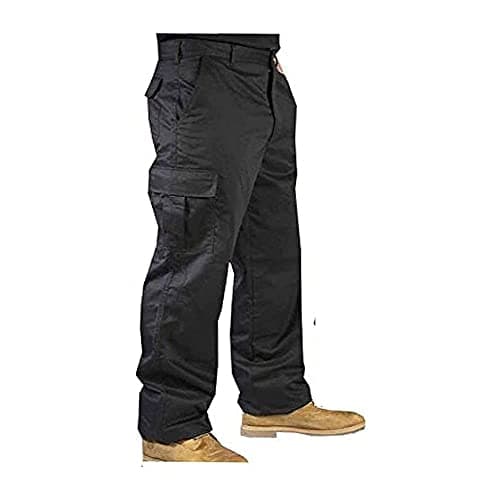 Image of IBEX S3 Multi-Pocket Men’s Cargo Work Trousers - Durable Polyester-Cotton Blend, Heavy-Duty Builders Combat Pants, Black, 38W - Long