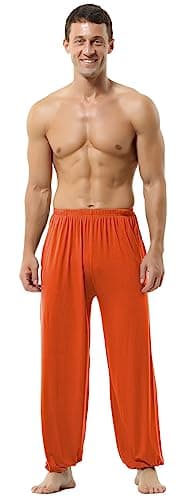 Image of Hoerev Super Soft Modal Spandex Harem Yoga Pilates Trousers,Orange,M