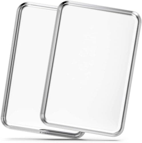 Image of Estmoon Stainless Steel Oven Sheet Sets, Cookie Sheet Pan for Baking and Roasting, 40.5 x 30.5X 2.5 cm, Non Stick Baking Tray Set of 2, Rustproof and Dishwasher Safe, Silver