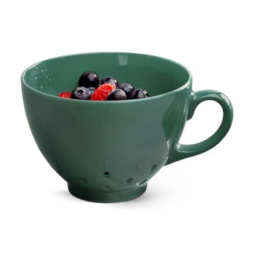 Image of Zeal Berry Colander Cup, Small Hand-held Cup Shape Melamine Strainer/Sieve, for Washing & Draining Fruits, and Berries (10cm) - Forest Green