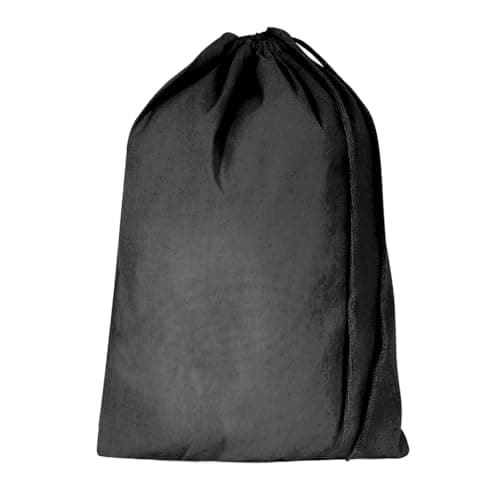 Image of Bronta Mill Plain Natural 100% Cotton Drawstring Stuff Bags | Eco Friendly Storage Pouch | Black - L - 50cm x 40cm