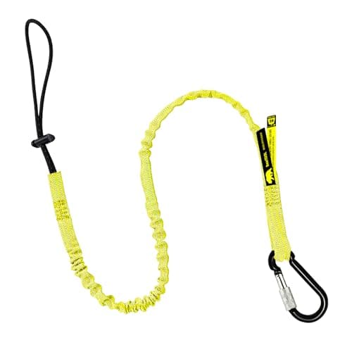 Image of BearTOOLS Tool Lanyard with Buckle Strap - Clip Bungee Cord - Heavy Duty Screw Locking Carabiner - Fall Protection and Safety - Adjustable Loop End - Tough Tether - Construction - 1PK (Yellow 0921YS)
