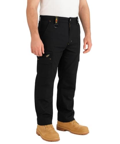 Image of IBEX TR5 Men’s Cargo Work Trousers with Knee Pad Pockets - Heavy Duty Pants with Multi-Pocket, Elastic Waist, Twin Belt Loops & YKK Zip - Durable Workwear Combat Trousers, Black, 36W X 31L Regular