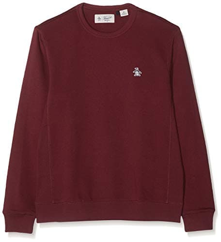 Image of Original Penguin Men's Sticker Pete Crew Neck Sweatshirt Slim Fit Plain Crew Neck Long Sleeve Sweatshirt, Red (Tawny Port 608), Large (Manufacturer Size:L)