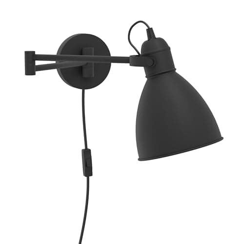 Image of Eglo Peri Vintage wall Light, Black Steel Industrial wall lamp, Hallway and Living Room Lighting, incl. Switch, E27 Socket