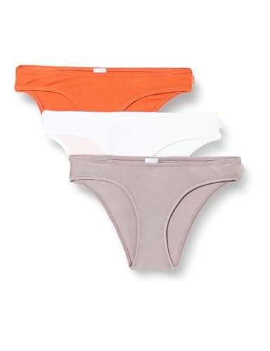 Image of Calvin Klein Women Pack of 3 Bikini Briefs Ribbed, Multicolor (Orange Rust/Grey Sand/White), XXL