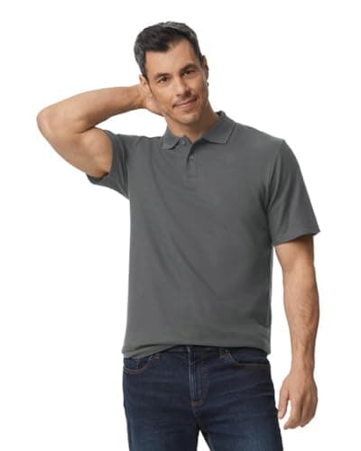 Image of Gildan Softstyle men's short-sleeved double pique polo shirt., Charcoal, XL