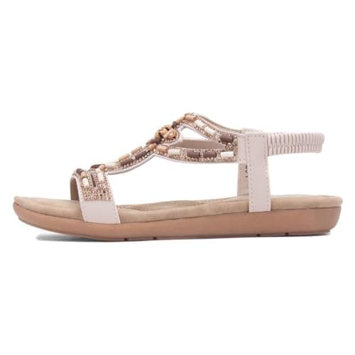 Image of Lilley Womens Beige Beaded Strappy Slip On Sandal - Size 4 UK - Beige
