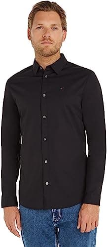 Image of Tommy Jeans Men's Tjm Original Stretch Shirt Dm0dm04405 L/S Shirts / Woven Tops, Black (Tommy Black 078), XXL