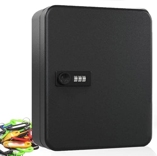 Image of 48 Key Large Cabinet Key Boxes with Combination Lock, Wall Mounted Security Key Storage Box with 50 Key Tags, Steel Key Safe Organizer Resettable Digital Security Box for Indoor Outside, Black