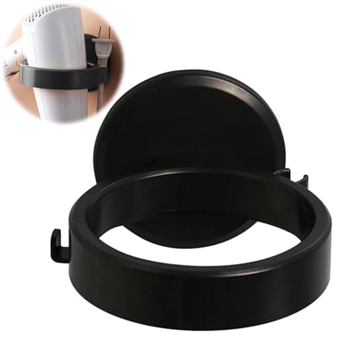Image of QianFenShi Hair Dryer Holder,Hairdryer Holder Wall Mounted,Hairdryer Holder for Dressing Table,Adhesive Hair Dryer Stand,For Bathrooms,Bedrooms,With 2 Adhesive Hooks(Black)