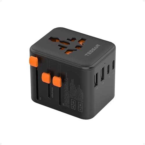Image of TESSAN Universal Travel Adapter Worldwide with 4 USB (2 USB C), International Travel Adapter UK to European Power Universal Plug Adaptor for EU USA Australia Thailand (Type C, G, A, I), Black