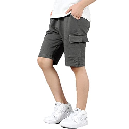 Image of Kids Boys Shorts School Shorts Boys Cargo PE Shorts Toddler Adjustable Elasticated Shorts Jersey (Deep Grey, 5-6 Year)