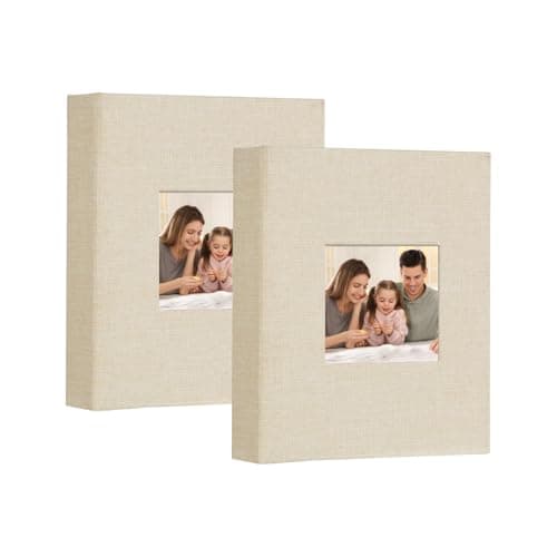 Image of Miaikoe Small Photo Album 6x4 50 Pockets 2 Packs, Slip in Top Loading Linen Album Book Holds 100 Vertical 10x15cm Photos for Family Wedding Baby(Beige)