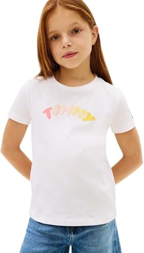 Image of Tommy Hilfiger Girl's Tommy Puff Print Tee Ss KG0KG09246 T-Shirts, White (White), 3 Years