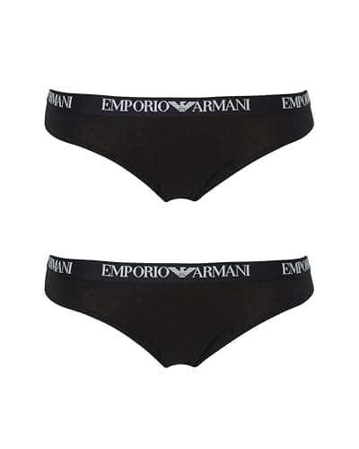 Image of EMPORIO ARMANI Woman's Essential Cotton 2-Pack Brazilian, Black, L