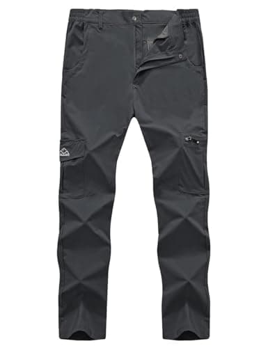 Image of Rdruko Men's Lightweight Hiking Trousers Water Resistant Outdoor Cargo Pants Quick Dry Walking Travel Work Fishing Trousers with 6 Pockets(Dark Grey 32)
