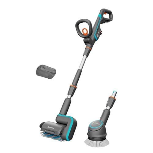 Image of Gardena cordless Multi-Cleaner AquaBrush Universal 04/18V P4A solo: Battery-powered cleaning tool, wet cleaning of patio floors in just one step, without rechargeable battery (14842-55)