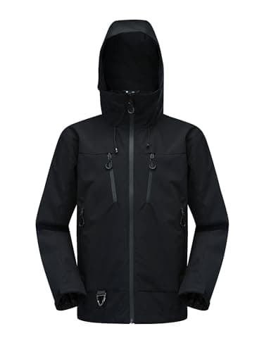 Image of YOUTHUP Men’s Waterproof Hooded Jacket, Outoor Windproof Breathable Rain Coat with 4 Zip Pockets for Walking Hiking Camping Black M