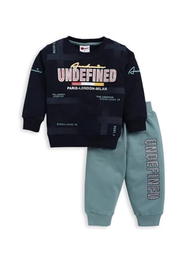 Image of MI Kidz Winter Hooded Sweatshirt and Trousers Pure Cotton Long Sleeve Set for Boys and Kids, navy, 4-5 Jahre