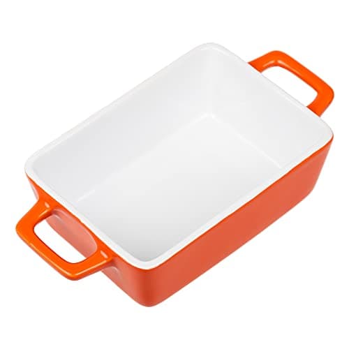 Image of Invero Small Single Stoneware Rectangular Individual Oven to Table Bake Dish with Handles - Ideal for Baking Lasagnes, Pies, Casseroles, Tapas, Pasta and more - Orange