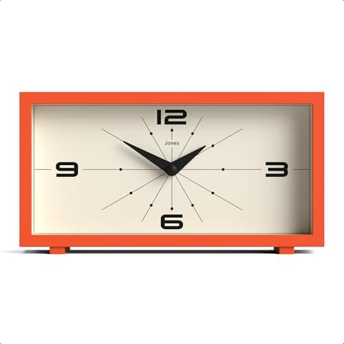 Image of Jones Clocks® Odeon desk clock | Modern rectangular design | Orange | Stylish retro look for shelf, table, mantel or bedside