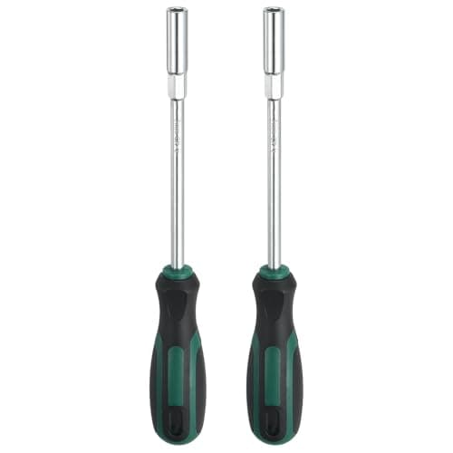 Image of sourcing map 2 Pcs Metric Nut Driver 7mm CR-V Non-Magnetic Tip Hollow Shafts Hex Socket Screwdriver with Anti-Slip Handle for Automobile Repair Bit Driver, Green/Black