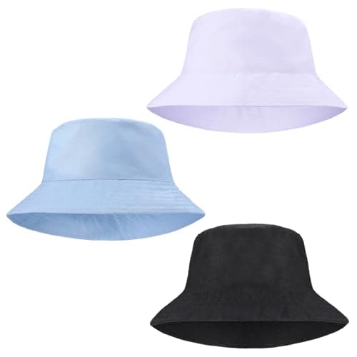 Image of Zuimei 3 Pieces Bucket Hat Summer Fisherman Hats Foldable Cotton Bucket Hats for Women Men, Black, Blue, White