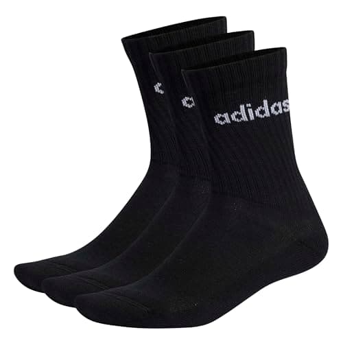 Image of adidas Unisex Kids Linear Crew Cushioned Socks 3 Pairs, Black/White, 7-8 Years