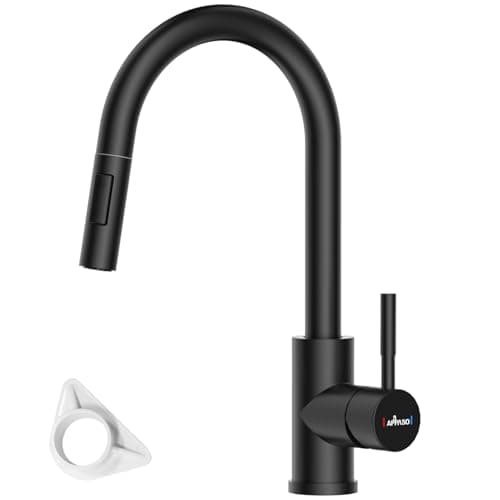 Image of APPASO Black Kitchen Tap, Mixer Taps with Pull Out Spray, Kitchen Sink Tap with 2 Spary Modes, 360° Swivel I Stainless Steel Black