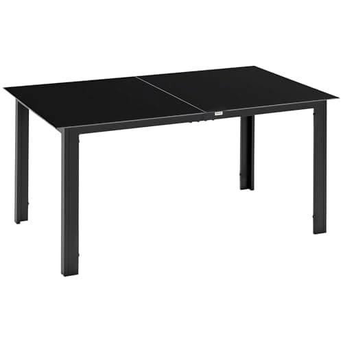 Image of Outsunny Outdoor Dining Table for 6, Aluminium Rectangular Garden Table with Tempered Glass Tabletop for Yard, Deck, Patio, 150 x 90 x 74 cm, Black