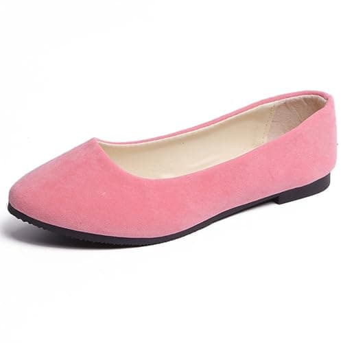 Image of Hwalleum Women's Ballet Flats, Womens Simple Casual Flat Shoes Solid Color Pumps Ladies Girls Dolly Ballet Ballerina Work Smart Office Formal Comfort Pointed Toe Slip On Flats Shoes Pink