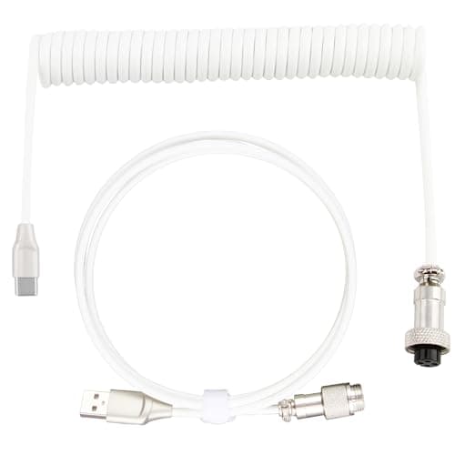 Image of ltteea Coiled Keyboard Cable 1.8m,Type-C To USB A TPU Spring Mechanical Cable with Detachable Metal Aviator Connector Extendable Custom Coiled USB-C for PC Laptop Gaming Keyboard (White)
