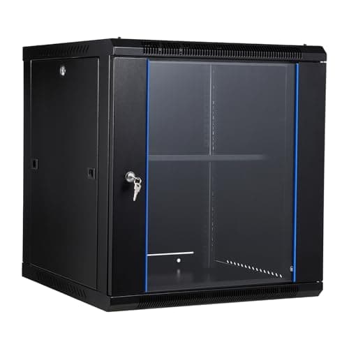 Image of 12U Wall Mount Network Cabinet - 23.6 in Deep Server Rack Enclosure with Locking Glass Door & Removable Side Panels, IT/AV Equipment Rack for Secure Data and Audio-Visual Installations