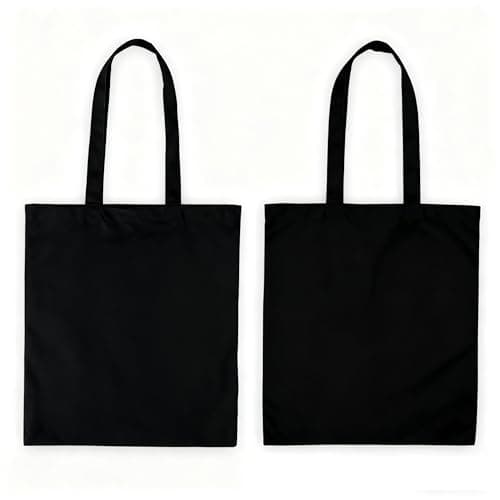 Image of Premium Cotton Tote Bag, 100% Cotton Canvas Handbag (750gsm), Reusable Eco-Friendly Shopping Bag, Thicker Heavier More Durable, Extra Strong Long Handle Double Stitched Ideal for Printing(Black-2pcs)