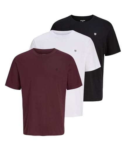 Image of JACK & JONES Men's Jjecorp Logo Tee SS Crew Neck T-Shirt (Pack of 2), Red (F Black/White/Port Royale), XL