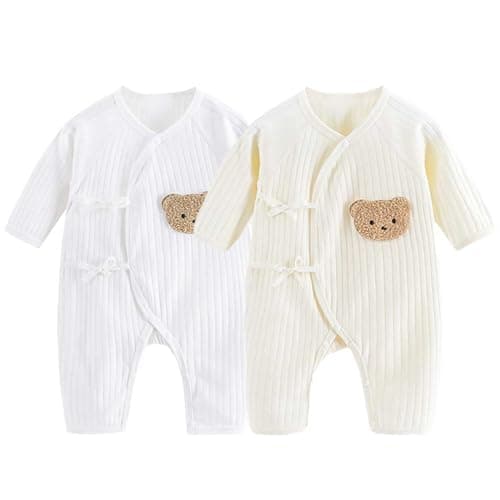 Image of 2PCS Newborn Infant's Warm Cotton Bodysuit, Baby Sleepsuits, Baby Grow, Cotton Babygrows for Boys or Girls (UK, Age, 0 Months, White)